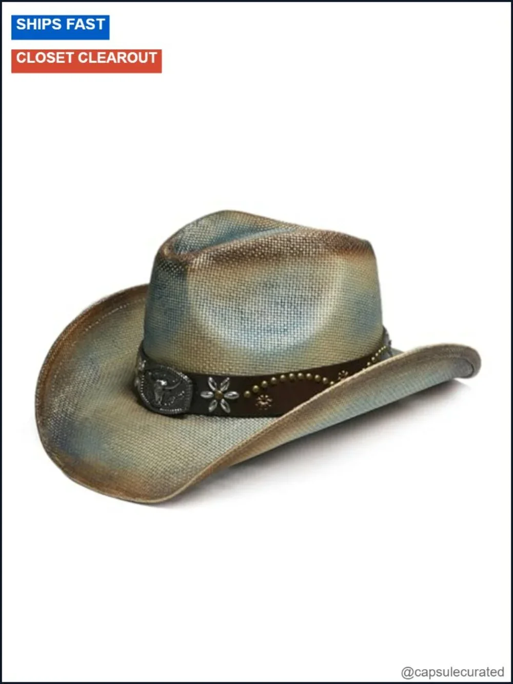 Western Straw Cowboy Hat with Decorative Bands - Unisex Wide Brim